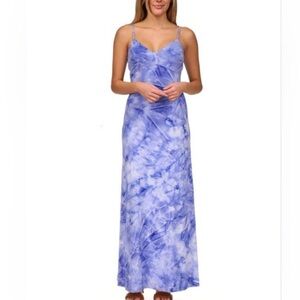 Gorgeous Michael Kors Blue and White Tie Dye Pattern Maxi Dress Size 3X